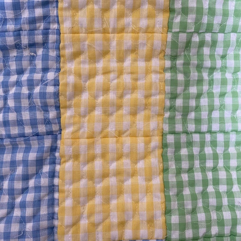 Handmade puffy gingham baby quilt blanket patchwork crosstitch duck panel - Picture 6 of 6